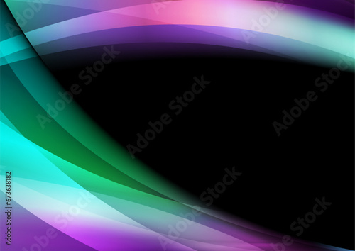 Green and violet smooth glossy waves abstract elegant background. Vector design