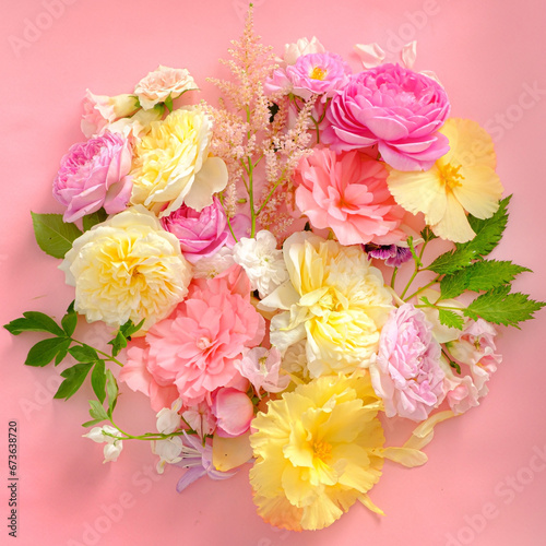 summer flowes and leaves  top view