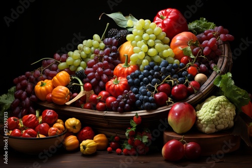 Colorful cornucopia filled with fruits and vegetables  symbolizing abundance and gratitude  Generative AI