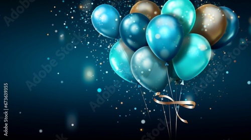 An illustration featuring a arrangement of a happy birthday vector design. The artwork showcases 3D realistic air balloons alongside sparkling glitter