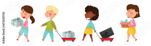 Little Kids Recycling and Sorting Garbage and Waste Vector Set