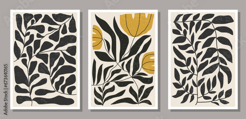 Set of contemporary collage botanical minimalist wall art poster