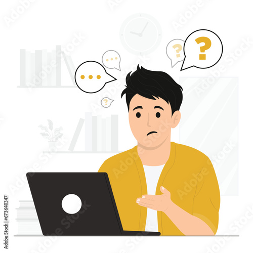 Flat vector people working shrugging doubt asking questions flat illustration