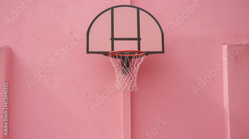 a basketball hoop on a pink wall by Davion Robertson photo