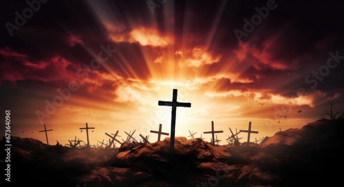 calvary sunset background for good friday he is risen, Generative AI