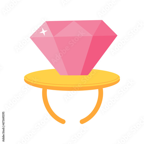 Diamond candy ring from 90s. Sweet strawberry toy accessory. Flat cartoon vector illustration isolated on a white background.