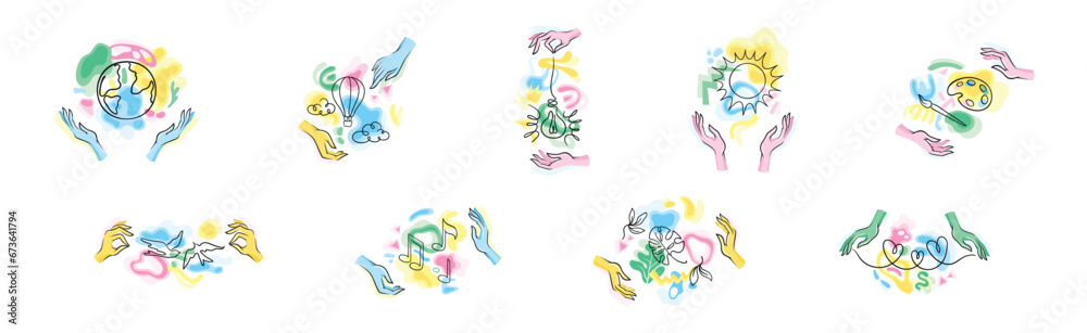 Abstract Minimal Composition with Bright Outline Object Vector Set Abstract Minimal Composition with Bright Outline Object Vector Set