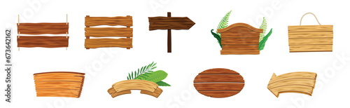 Fototapeta Naklejka Na Ścianę i Meble -  Wooden Sign Board Made of Timber Material Vector Set
