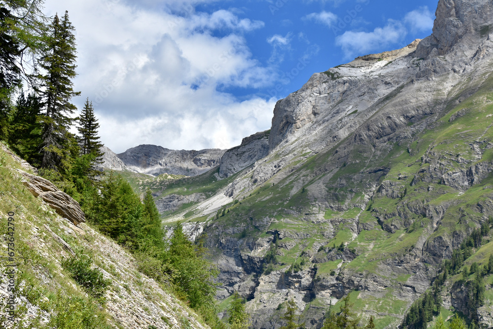 Mountain Pass in the Swiss Alps in Summer, Valais, Switzerland