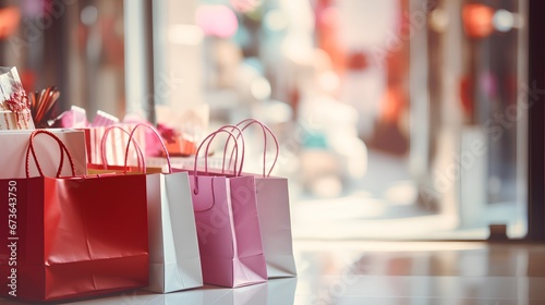 Vibrant shopping concept with colorful shopping bags scattered in a visually appealing manner, symbolizing successful shopping spree or a festive sale event. The excitement and joy of retail therapy. photo