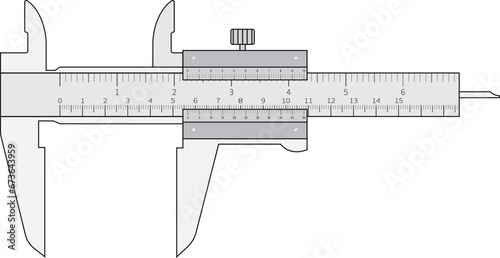 Vernier Caliper device for measuring internal and external dimensions. Vector illustration.