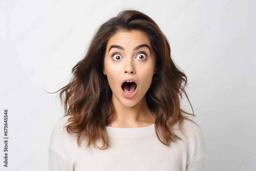 Excited, surprised, emotional woman on a white background. Excited, surprised, emotional woman on a white background.