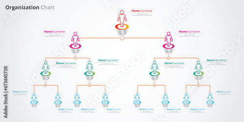 company chart templates in business with many colors along with names and positions. for company presentations, web and others
