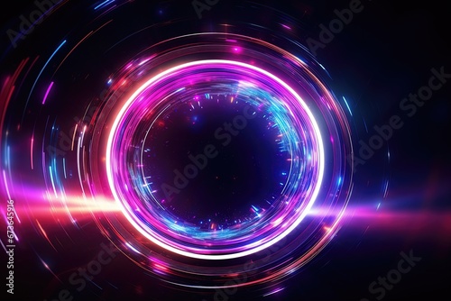 abstract futuristic background with pink blue glowing neon ring podium moving high speed wave lines and bokeh lights. Data transfer concept Fantastic wallpaper