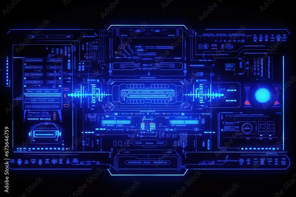 Abstract technology hud interface hologram elements neon lights, circle percent vitality innovation on hi tech future design Abstract technology hud interface hologram elements neon lights, circle percent vitality innovation on hi tech future design