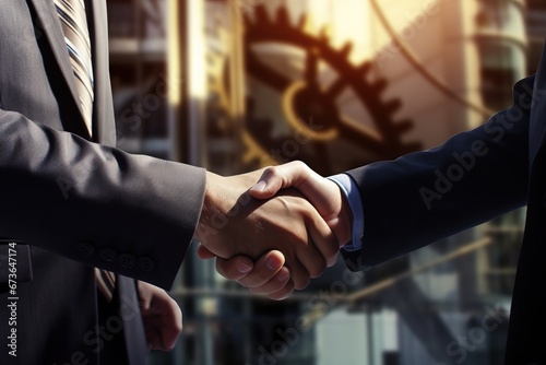 business people shaking hands against blue background, in the style of ferrania p30, photo-realistic compositions, textural richness, ominous vibe Generative Ai
