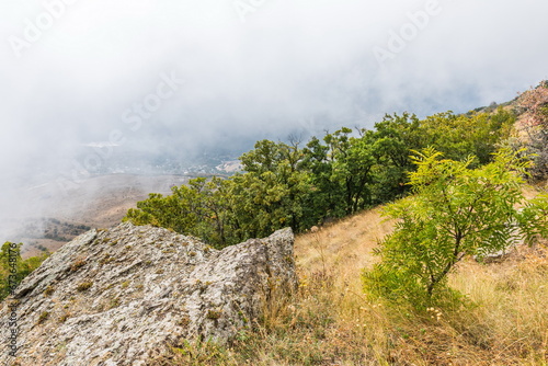 Mysterious mountain landscape of the Valley of Ghosts  a cluster of strangely shaped rocks on the western slope of Mount Demerdzhi in Crimea