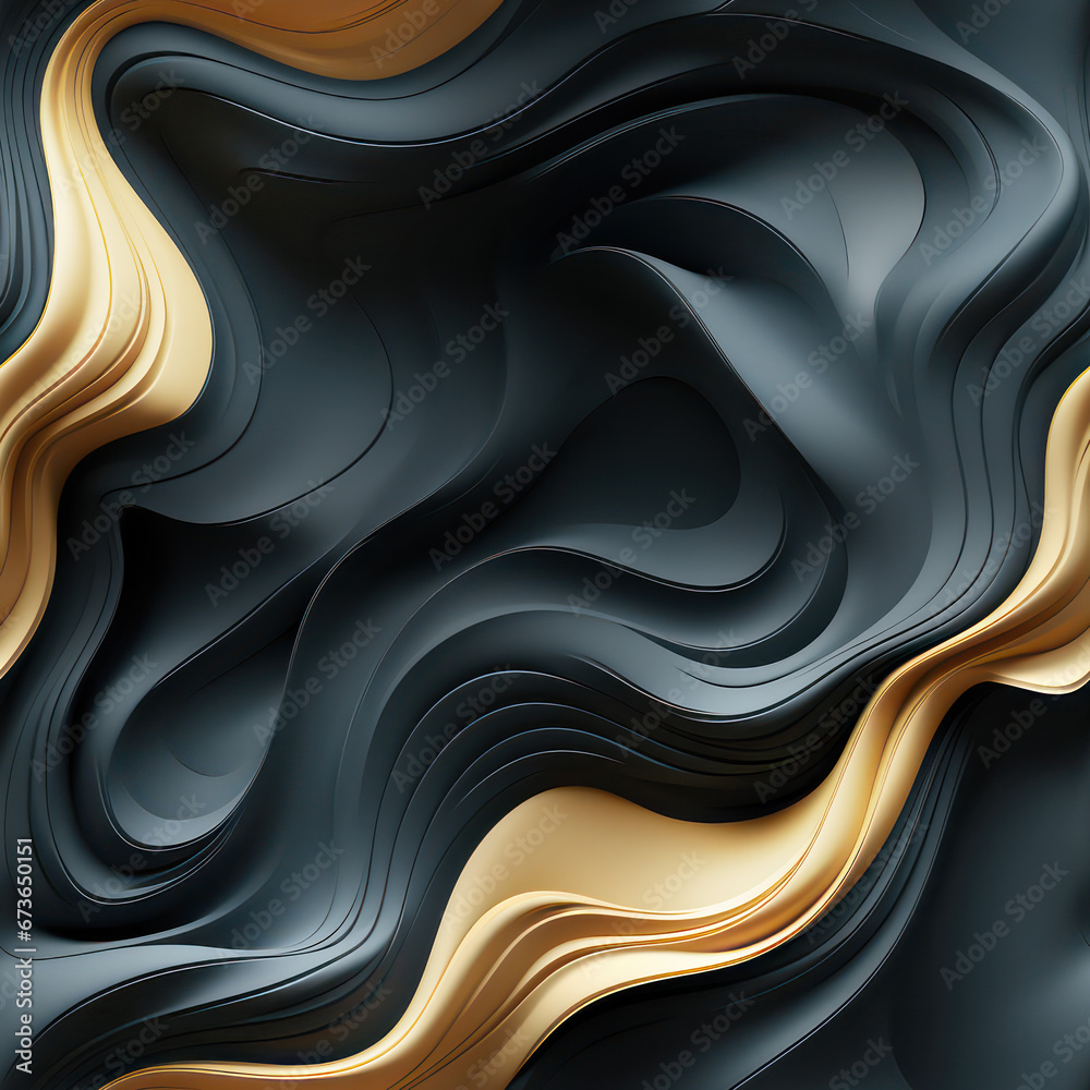 Seamless abstract black and gold waves decoration, ai background