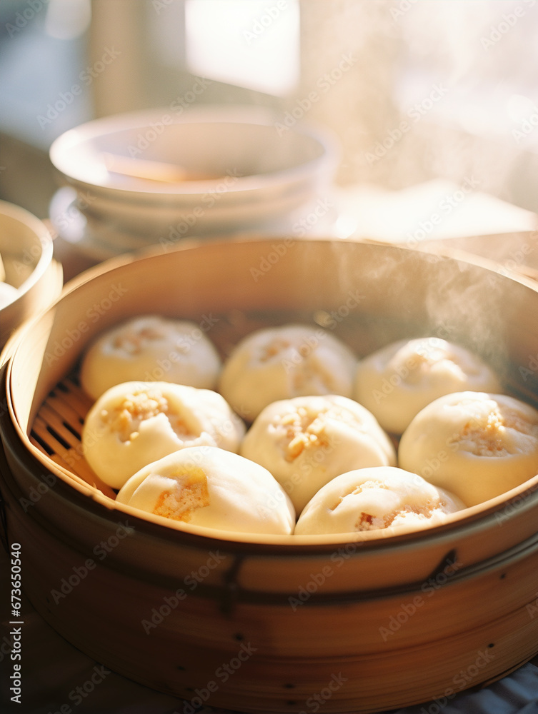 A basket of steaming steamed buns,created with Generative AI tecnology. A basket of steaming steamed buns,created with Generative AI tecnology.