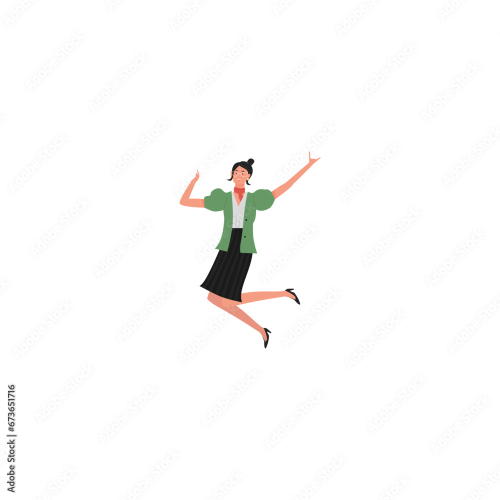 vector set of women's poses in green clothes pose vector set of women's poses in green clothes pose