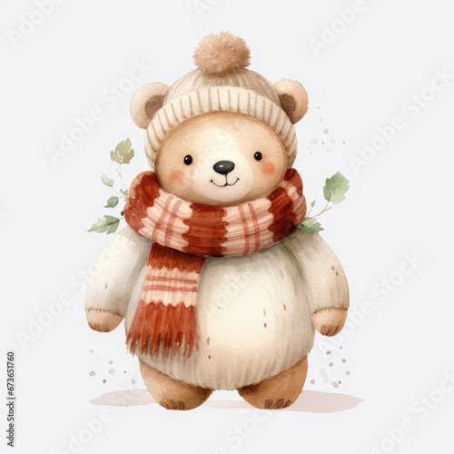 white bear illustration - cute winter illustration on white background