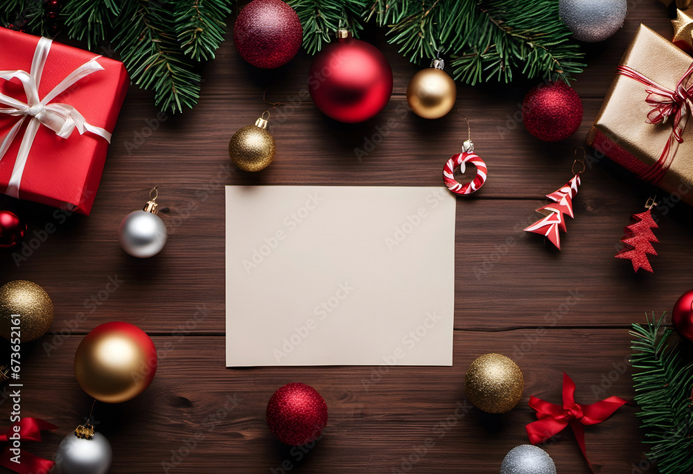 Christmas wish list paper with decorations close-up top-down shot with copyspace. Christmas wish list paper with decorations close-up top-down shot with copyspace.