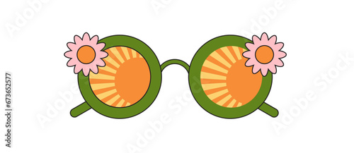 Fototapeta Naklejka Na Ścianę i Meble -  Groovy sunglasses. Collection of hippie sunglasses in trendy groovy style.