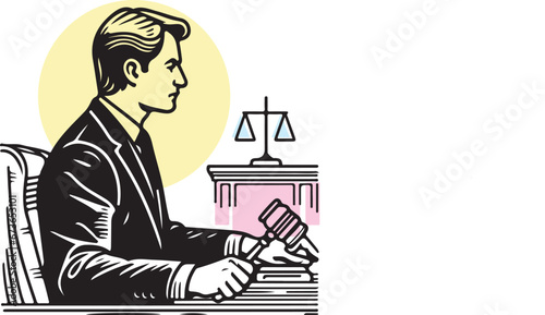 Lawyer detailled line art vector on white background 