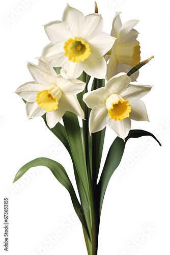 Daffodil or Narcissus flower in white, transparent background