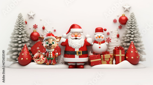 Christmas banner with Santa Claus with snow man, gits and christmas tree