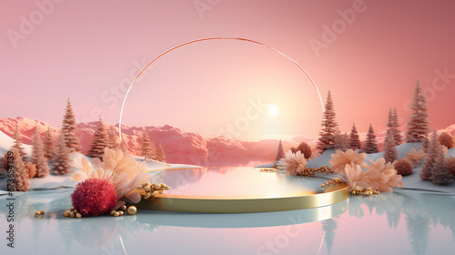 3d product podium display,winter scene