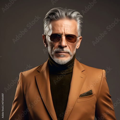 A fashionable, stylish old gentleman wearing sunglasses and a colorful jacket, Generative AI
