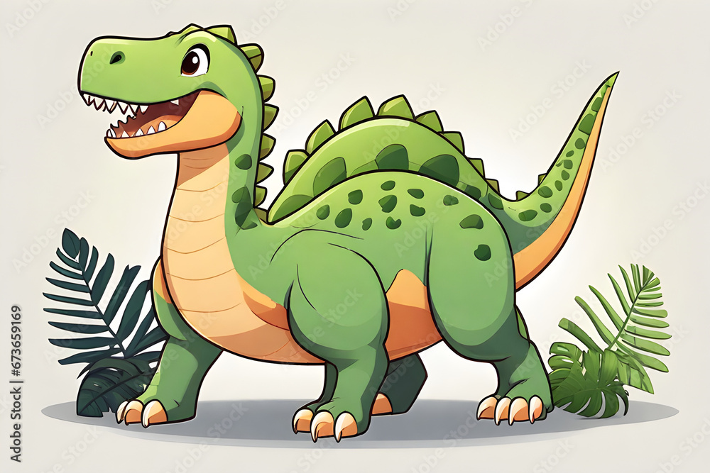 Fototapeta premium A cute dinosaur, cartoon, 2D. Generative AI
