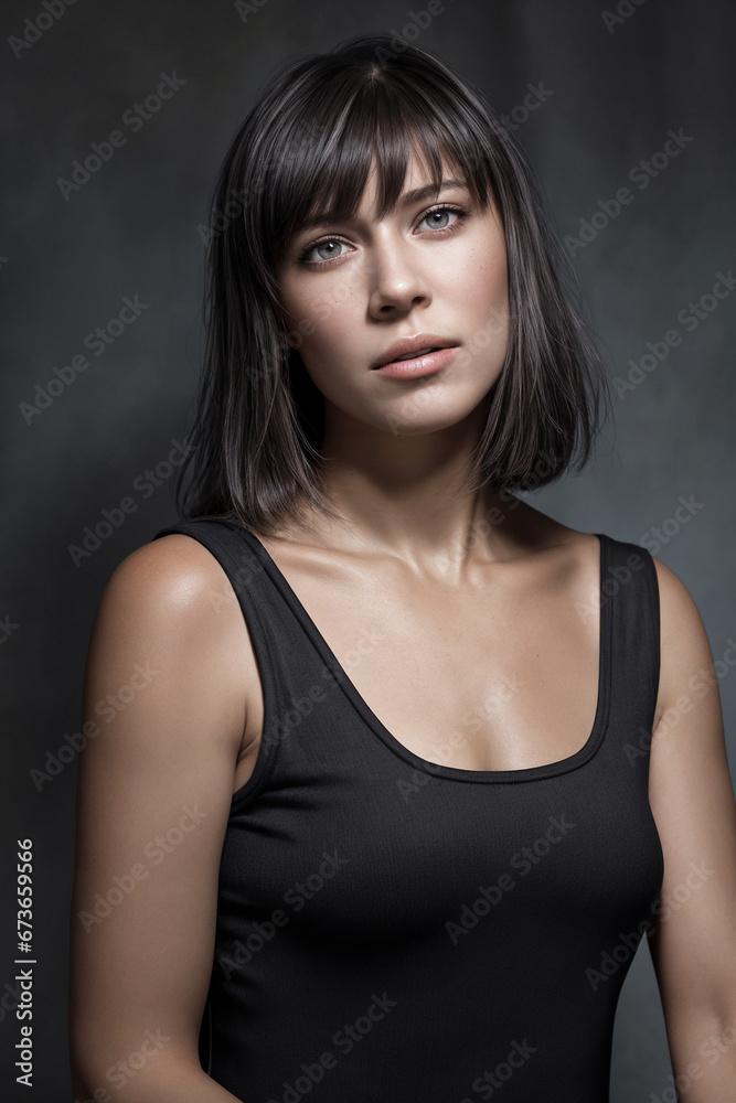 Beautiful sexy brunette woman in a black bodysuit on a dark grunge background Beautiful sexy brunette woman in a black bodysuit on a dark grunge background