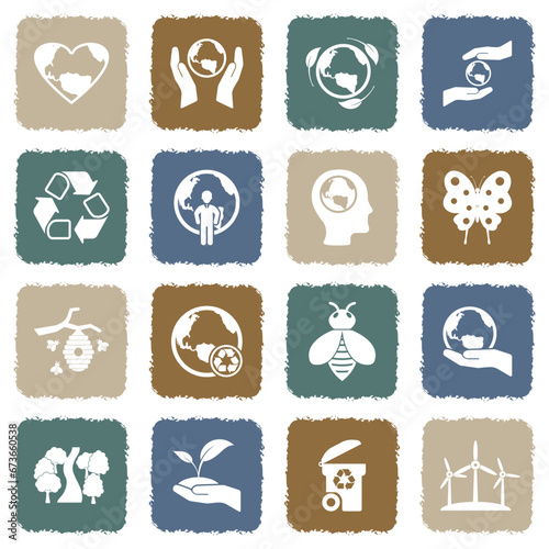 Earth Day Icons. Grunge Color Flat Design. Vector Illustration.