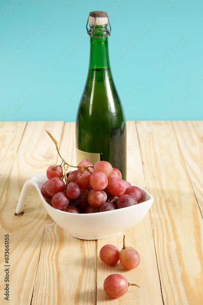 Red Grapes With Bottle