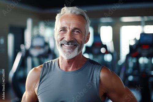 Portrait of a smiling mature man in gym working out. Healthy lifestyle  fitness and sport.