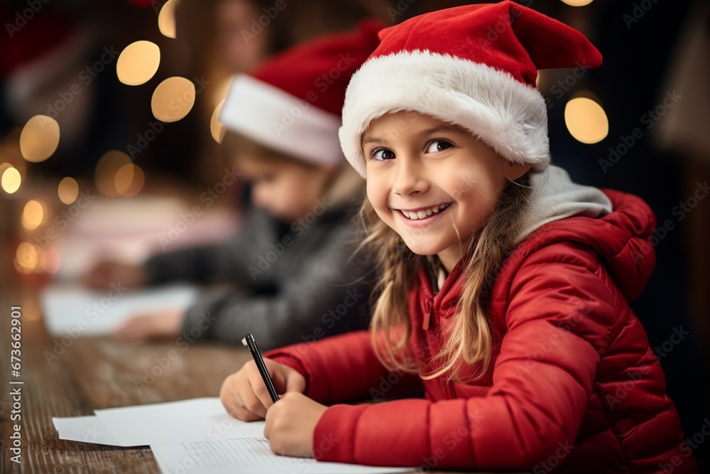 Little Girl Writing A Letter To Santa Claus Christmas Wishes Stock little-girl-writing-a-letter-to-santa-claus-christmas-wishes-stock