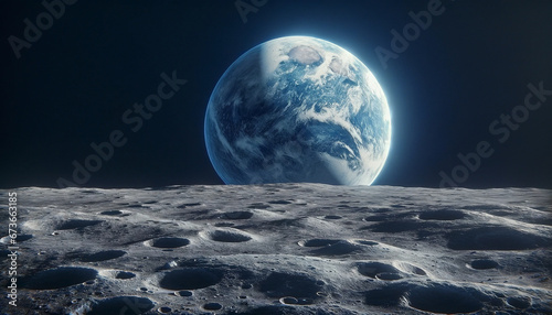 An image of a planet rising over the horizon of its Moon s surface - Generative AI