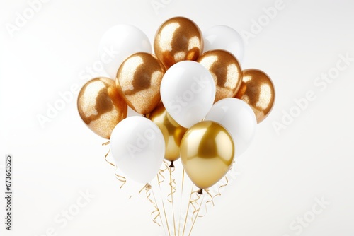Elegant white and gold balloon on white background, perfect for celebrations and events