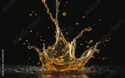 Beautiful olive or engine oil splashes arranged in a circle isolated on black background