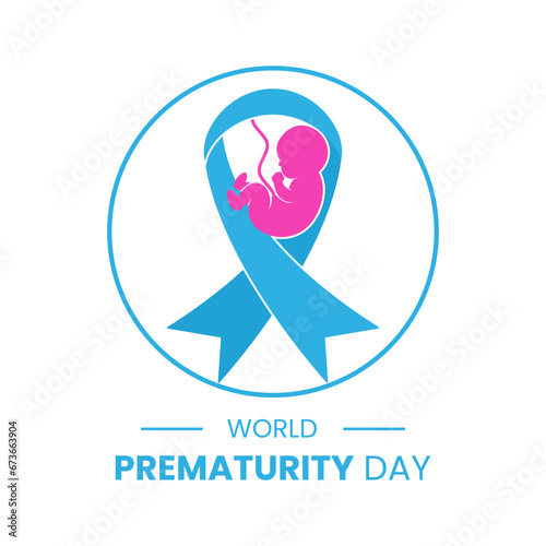 Vector graphic of prenatal human child with placenta silhouette isolated on ribbon background good for World Prematurity Day