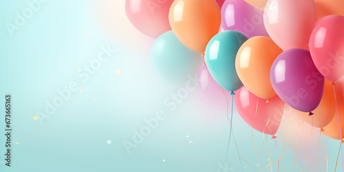 Happy Birthday! Text Space at a Birthday Celebration Event. Pastel Background. Colorful Balloons.