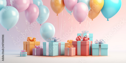 Happy Birthday! Text Space at a Birthday Celebration Event. Pastel Background. Colorful Balloons.