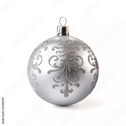 Silver Christmas Ball Realistic 3D Style. Colorful clipart for holiday projects. Isolated on white background.
