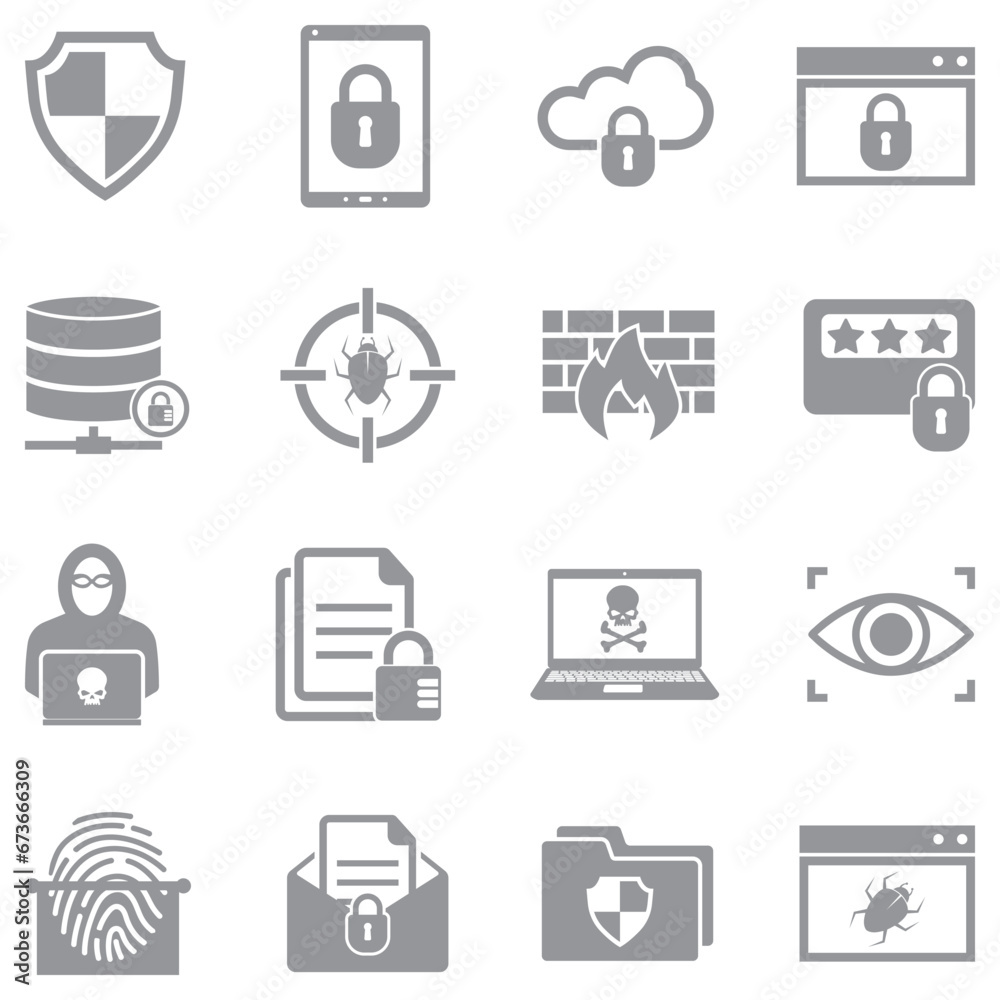 Fototapeta premium Online Security Icons. Gray Flat Design. Vector Illustration.