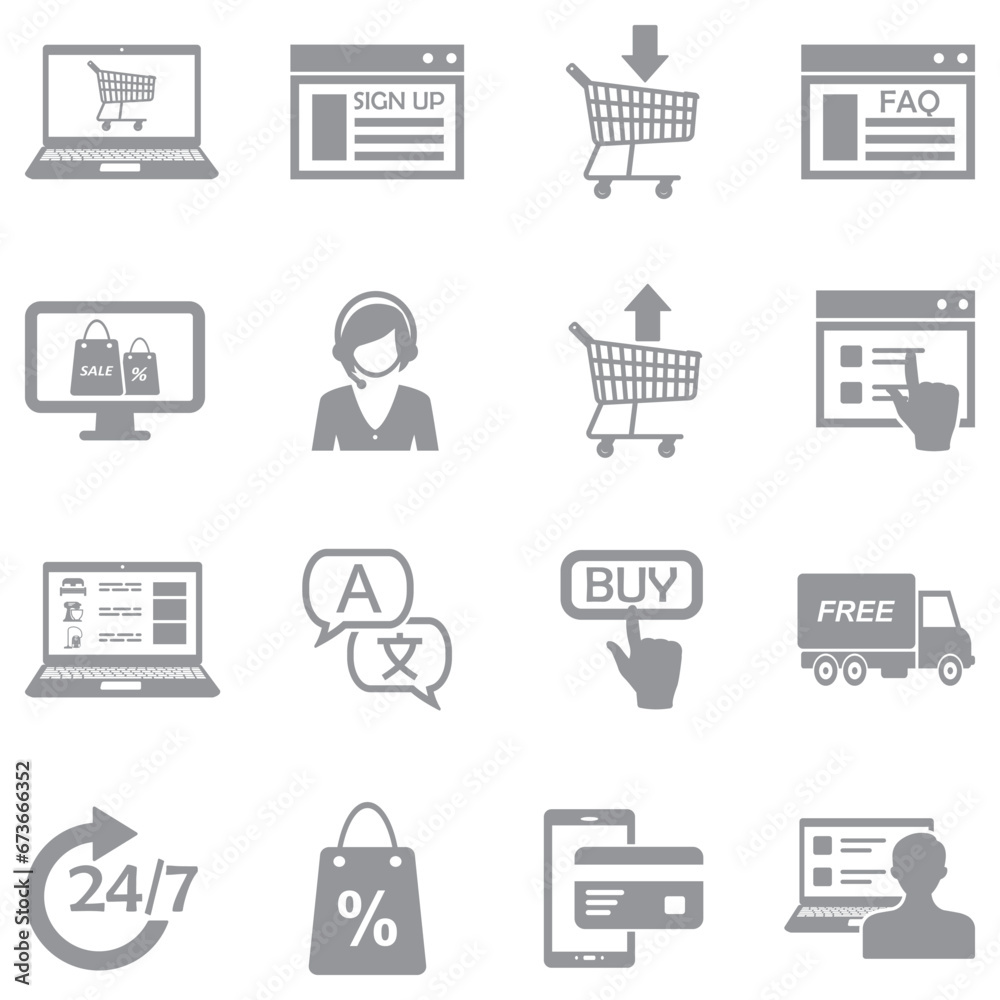 Web Shop Icons. Gray Flat Design. Vector Illustration. Web Shop Icons. Gray Flat Design. Vector Illustration.