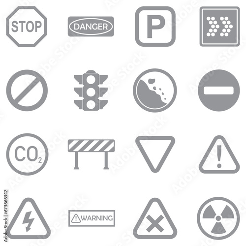 Signal Signs Icons. Gray Flat Design. Vector Illustration.