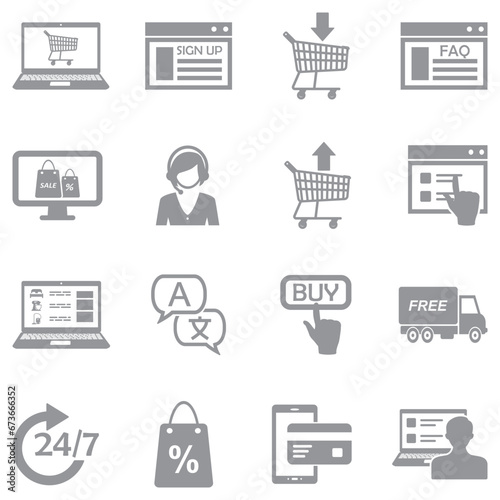 Web Shop Icons. Gray Flat Design. Vector Illustration.
