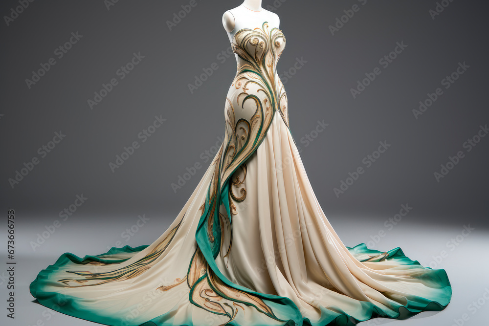 Elegant evening dress on a mannequin - obrazy, fototapety, plakaty 